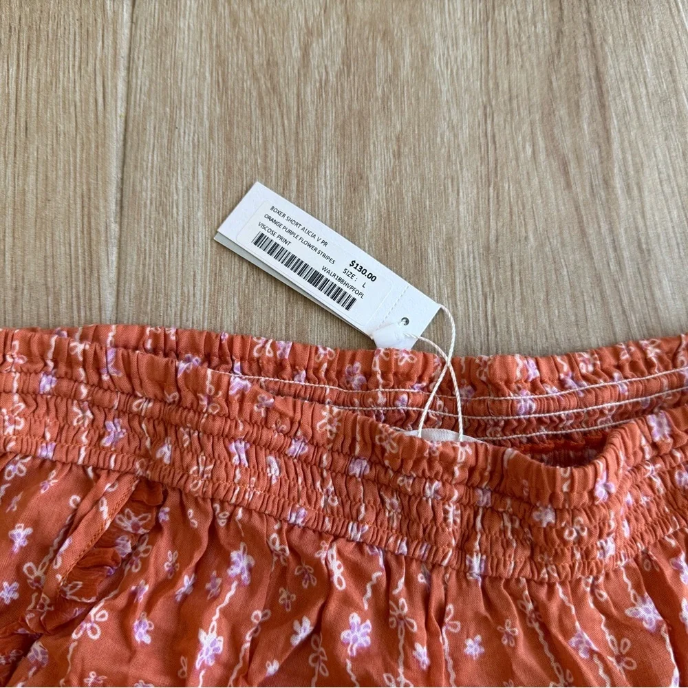 NWT Poupette St. Barth Alicia Boxer Shorts in Orange Purple Flower Stripes - Picture 3 of 4